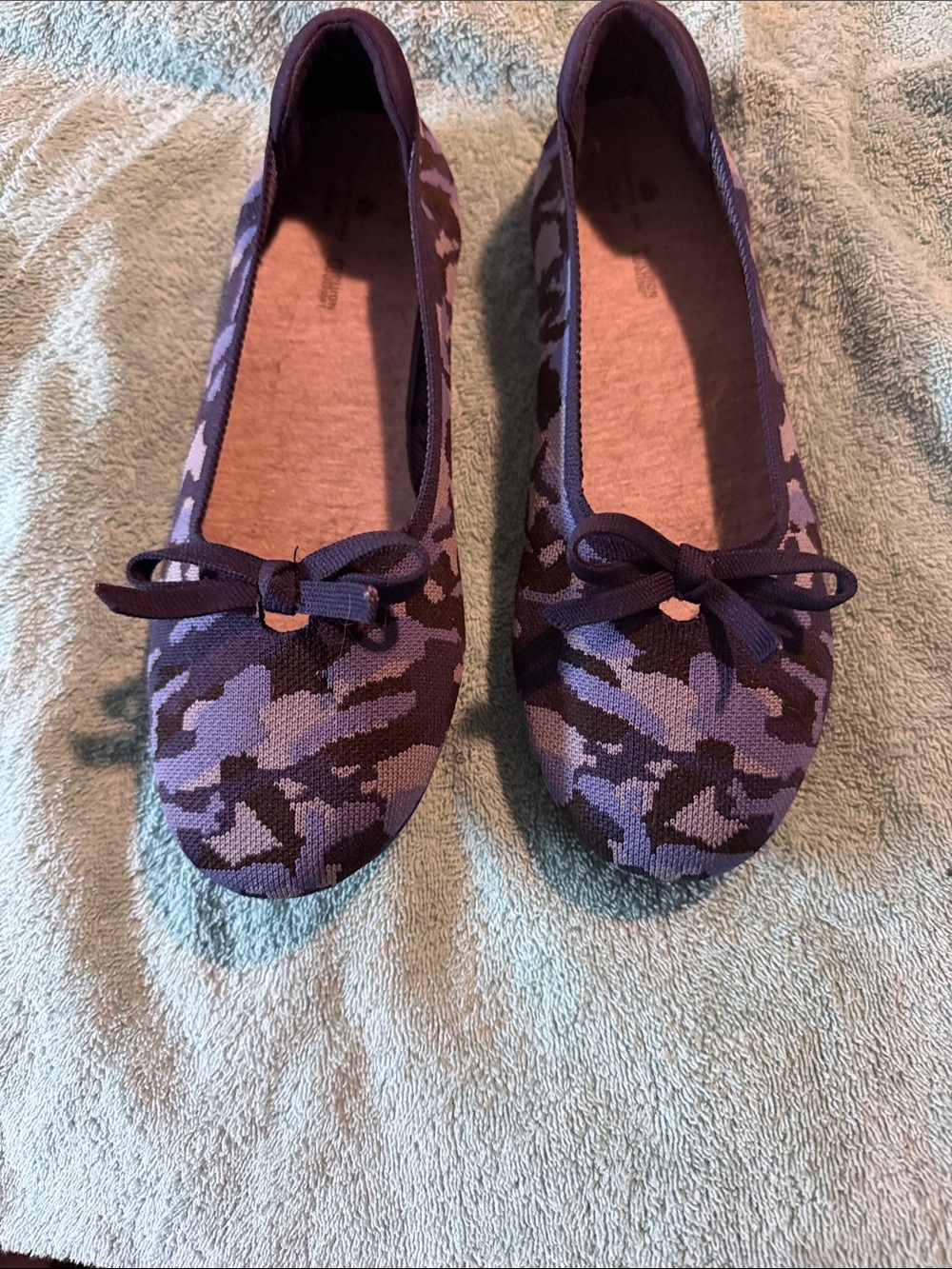 Clarks Blue Camo Knit Ballet Flats with Bow
